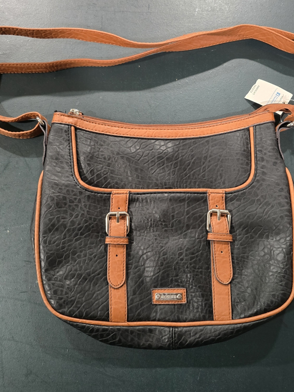 Two-Tone Black and Tan Crossbody Bag